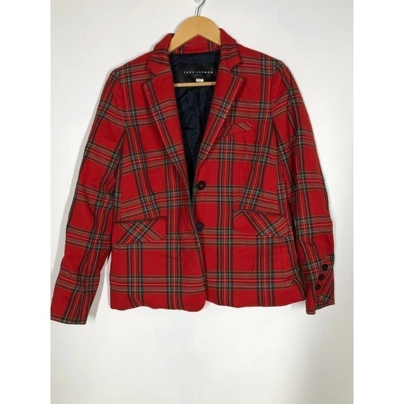 Tara Jarmon Virginie Blazer Plaid Red 38 - Picture 4 of 11